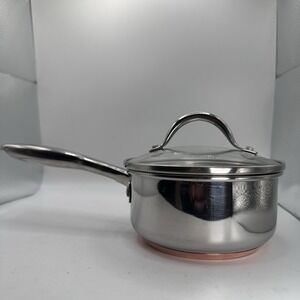 Potobelo Italia Copper Base Stainless Steel 1 QT Sauce Pan + Glass Lid EUC Italy